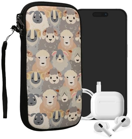 kwmobile Handytasche für Smartphones XL - 6,7/6,8 - Neopren Handy Tasche Hülle Cover Case Schutzhülle - Schaf Weiß Braun Grau - 17,2 x 8,4 cm Innenmaße