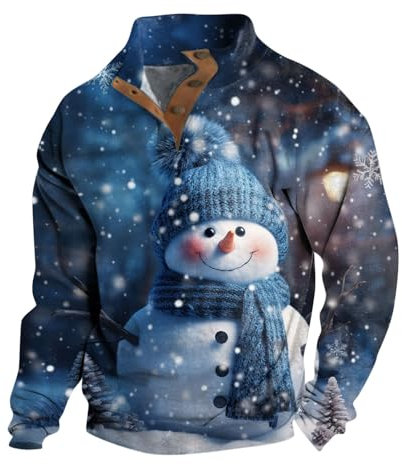 Herren Pullover V-Ausschnitt Mit Knopfleiste Sweatshirts Für Herren Pulli Ethnischer Retro Druck T Shirt Top Casual Herren Hoodie Retro Sweater Bequemes Unterhemden Oberteil Sweatjacke(5-Blue,XXL)