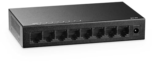 MokerLink Commutateur Ethernet Gigabit non géré à 8 ports, 8 ports 100/1000 Mbps, répartiteur de hub réseau pour bureau à domicile, table en métal et montage mural