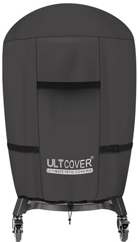 ULTCOVER Outdoor Waterproof Charcoal Kamado Joe Grill Cover for 22-24 inch Big Green Egg Char-Griller Char-Broil and Other Round Smokers Size Up to 36” Dia x 45” H, Black