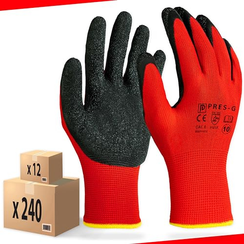 PRESTIGION Arbeitshandschuhe Herren Größe 11-XXL (24 Paare) – Latex Handschuhe Arbeit - Abriebfest - Ideal für die Baustelle, den Heimwerker oder den Garten