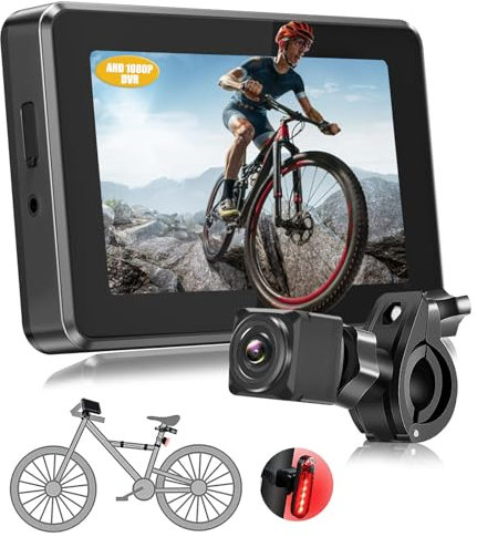 GFFEEL Bike Mirror 1080P AHD Bicycle Rear View Camera with 4.3'' Waterproof Screen Color Night Vision 110° Wide Angle Bike Camera for Mountain Road Ebikes Support Taking Photos and Videos