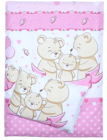 Kinderwagenset Baby Bettwäsche für Kinderwagen Bezüge Decke Kissen 2-4 tlg (Rosa, 4 tlg)