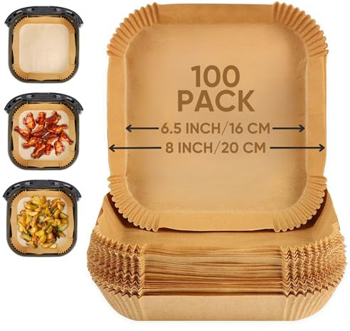 100pcs 6.5 Inch Air Fryer Liners Square - Airfryer Accessories Parchment Paper Liners Disposable - Food Safe, Oil & Greaseproof - Keep Your Air Fryer Clean - Compatible with Cosori, Ninja, Tower