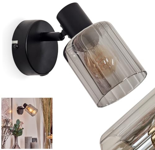 HOFSTEIN Wandleuchte Aggebo, verstellbare Wandlampe aus Metall/Glas in Schwarz/Rauchfarben, Leuchte im Retro/Vintage-Design mit Schirm aus Glas (Ø 8 cm), 1 x E14, ohne Leuchtmittel