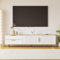 Sweiko Armadio per TV, basso con texture intagliata, armadio con manici e piedini dorati, mobili da soggiorno con texture in marmo (bianco, 175 x 40 x 45 cm)