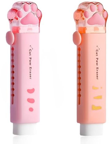 SGERUFZ 2 pcs Katzenpfoten-Radiergummi, niedlicher Kawaii Schulbedarf, einziehbarer Cartoon-Radierer