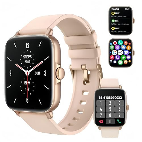 Sport Smartwatch Uomo Donna,1.7 Orologio Smartwatch con Bluetooth chiamata/pedometro,Monitoraggio Sonno/SpO2/Pressione Sanguigna/Frequenza Cardiaca,IP67 Sportive Fitness Tracker per iOS/Android,Oro