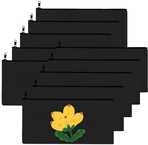 10 Stück DIY Blanko Stoffbeutel, Schwarz Stoffbeutel zum Bemalen Reißverschluss, 12 x 21 cm Kosmetiktasche Klein, Federmäppchen zum Bemalen für Basteln Kindergeburtstag Kosmetiktasche Aufbewahrung