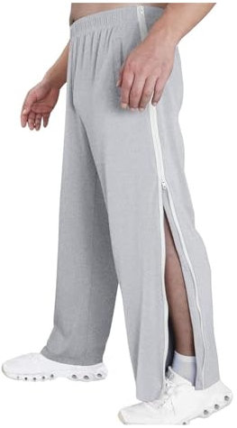 NIULI Reha-Hose for Damen Und Herren – Seitliche Öffnung – Jogginghose Mit Durchgehendem Reißverschluss – Modisch Mit Tasche – Freizeithose(Light Gray,XXL)