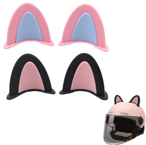 BEPSYOM 2 Paar Motorradhelm Dekorative Ohren, Katzenohren, Eckdekoration, Aufkleber (Rosa, Schwarz)