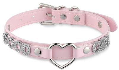 ADEMISHIA Black Heart O-ring Letter Choker Necklace For Women, Punk Handmade PU Leather Leash Collar Adjustable Gothic Jewerly (PKGOOD)