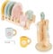 MENIBBLER Wooden Kitchen Toys, Kid Wooden Dinnerware Toy Set, Wood Kids Kitchen Playset, Funny Toddler Kitchen Toy Children Kitchen Cutlery and Plate Toy Set for 3-5 Years Old