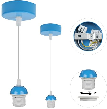 Light-Home Hängelampe Minimalistisch – Hängeleuchte Industrial - Lampenaufhängung ohne Lampenschirm und ohne Glühbirne - Pendelleuchte mit Lampenfassung E27 - Blau-Weiß - Kegel ⌀8 cm