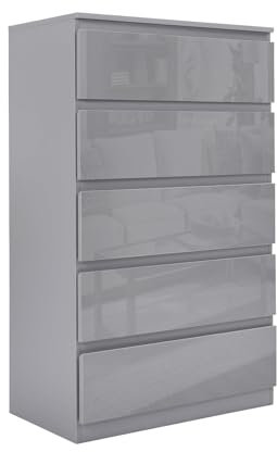 HTI living Kommode Kenji 5 Schubladen Hochglanz Sideboard Grau
