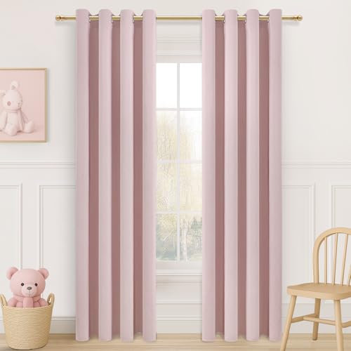 MRTREES Gardinen mit Ösen Blickdicht Hellrosa 2er Set für Kinderzimmer Mädchen, Blickdichte Vorhänge Schlafzimmer 225 cm Lang 140 cm Breit, Blackout Vorhang Fenster Wohnzimmer Modern
