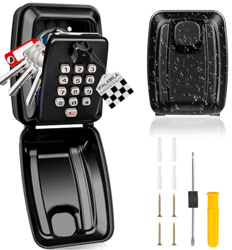 iPalamila Key Safe, Key Safe Outdoor Police Approved, Key lock Box Wall Mounted,12-Digit Combination Key lock Box with Weatherproof Cover For Home Garage Office School (black-1)