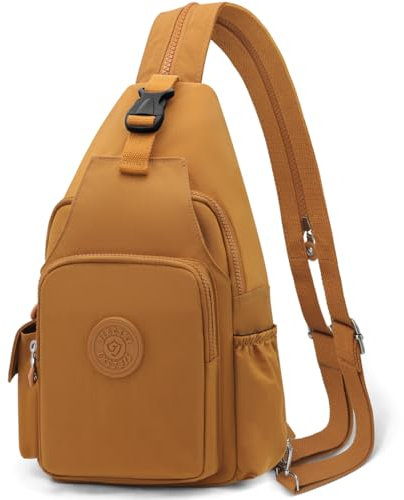 REETEE Leichter Brusttasche für Damen und Herren Klein Sling Bag Nylon Backpack Schulterrucksack, Crossbody Schultertasche für Outdoorsport, Wandern, Radfahren, Reisen (braun)