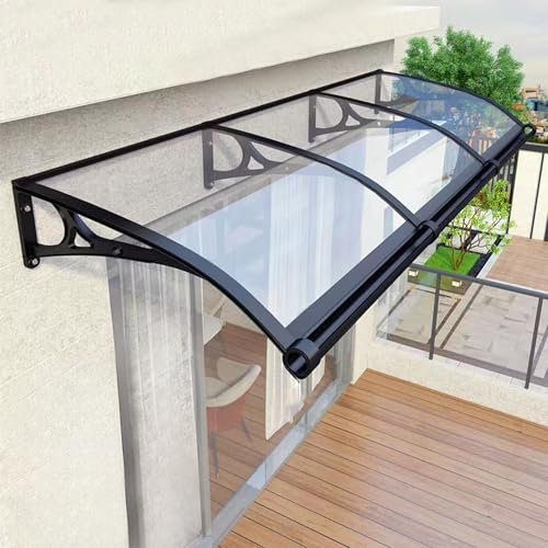 Wiodeiv Tettoia per Tende da Sole, Tettoia per Porte D'ingresso All'aperto, Tettoia per Patio con Staffa in Acciaio Plastico E Lastra in Policarbonato per Porte,Clear,60 * 300CM