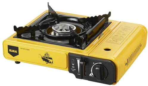 Fornello a Gas Portatile Elma Outer Start Compatibile con Cartucce Butano EN417 e Bombole Butano/Propano, Ideale per Campeggio, Viaggi e Outdoor | con Valigetta di Trasporto, 2,3 Kw, Giallo