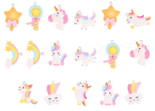 Angoily Einhorn Anhänger Charme 17 Stücke Cartoon Einhorn Schlüsselanhänger für Selbstgemacht Schmuck Regenbogen Design Kunstharz für Armbänder Halsketten Scrapbook Projekte