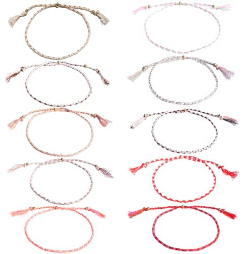 PYEUIFT Lot de 10 bracelets de cheville tressés bohème, pour femme et fille, réglables, pour homme et femme, tressés à la main, idéaux pour la plage et les festivals