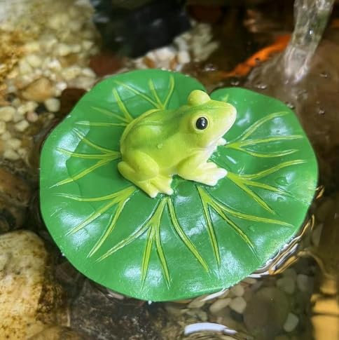 FONDUO Deko Garten Frosch Figuren für Miniteich Deko Gartenfiguren für Draußen Wetterfest Gartendeko Ornament Harz Statue für Garten Zinkwanne Teich Balkon Terrasse Gartenteich Teichdeko Geschenk (H)