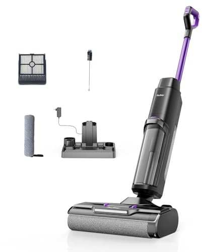 Redkey W15 Aspirapolvere Lavapavimenti Senza Fili 26000Pa, Anti-Groviglio, Pulizia Bordi, Doppio Serbatoio, Autopulente, 75 mins Autonomia, Display LED, per Peli Animali, Pavimenti Duri