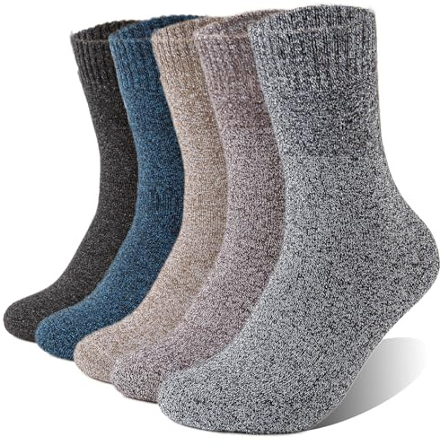VoJoPi Mens Thermal Socks 5 Pairs, Winter Warm Thick Wool Socks, UK 6-11 | Thermal Socks for Men, Soft and Cosy, Warm Cushioned Casual Crew Boot Socks for Work Hiking Walking Everyday Wear
