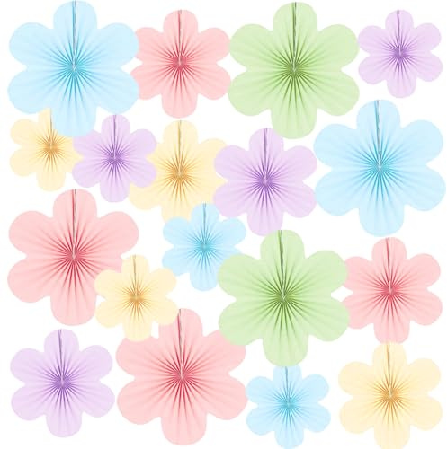 HTTDSLF 18 Stück Papier Fächer Dekoration, Papierblumen zum Aufhängen, Papier Fächer Hanging Dekoration, für Hochzeit Geburtstagsdeko Tischdeko Baby Shower Frühling Sommer Deko
