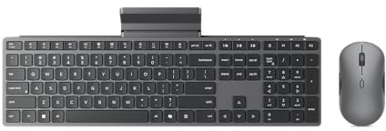 Lenovo 700 Modern Wireless Keyboard & Mouse Combo, 2.4 GHz Dongle & Dual Bluetooth Connection, AES-128 Encryption, 36 Month Battery Life, Quiet Mouse, Luna Grey