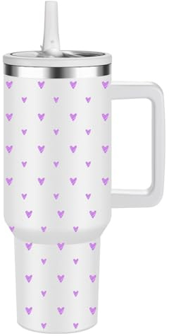 FOLAI Eco-Friendly Insulated Water Bottle,100% Leakproof Stainless Steel Travel Mug Water Tumbler,40 Oz Vacuum Insulated Cup with Handle and Straw Lid,Dishwasher Safe,Gifts for Women(Purple Heart)
