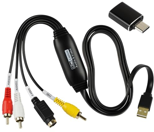 QZYIPI VHS to Digital Converter USB 2.0 – Video Capture Karte bis 1080P für VHS digitalisieren, AV & S-Video Adapter, VHS zu DVD am PC, PAL/NTSC, Windows & Mac OS