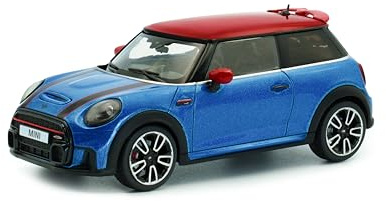 Solido Mini Cooper (2023) – Dreitüriger Kompaktwagen, rotes Dach, sportliche Details, Diecast Modellauto, Island Blue Metallic, 1:43