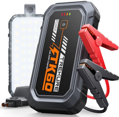 TREKURE Avviatore Batteria Auto, 8000A Avviatore di Emergenza per Auto/Moto (9.0L Benzina / 6.5L Diesel), Booster Avviamento Auto con Luce LED da 2000 Lumen (4 Modi), Morsetti Intelligenti e Cavo USB