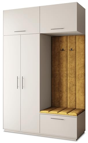 Masseno Flugarderoben Set Rema, Kleiderschrank-Set mit Sitzbank, Garderobenschrank Flur mit 5 Regalböden, Kaschmir