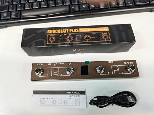 Vroomoto Kabelloser MIDI-Controller, MIDI-Pedal, Intelligentes Digitaldisplay, 12 Stunden Akkulaufzeit, TRS-zu-Adapter, Tragbarer -Fußschalter