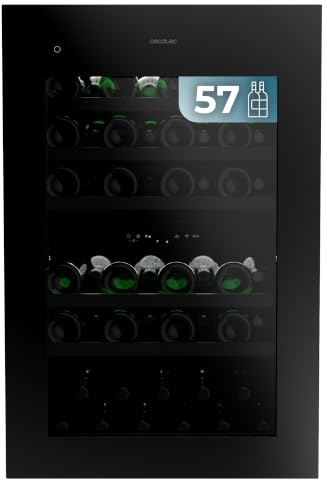 Cecotec Weinkühlschrank Bolero GrandSommelier Duo 57000 Touch Matt Black Compressor, 143 L für 57 Flaschen, Dual-Zone 5-22 Grad, Touch-Öffnung, Kompressor, Buchenholz-Regale, LED, 38 dB