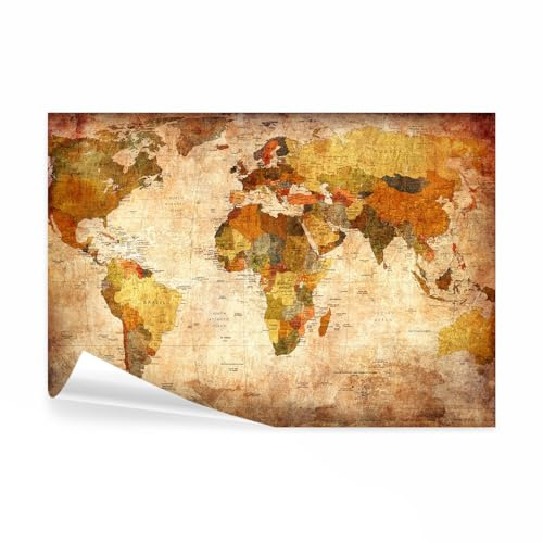 decomonkey Fototapete Weltkarte, 200x140 cm, Riesen Vintage Retro Kontinent | Landkarte, Tapete, Wandbild, Bild, Fototapeten, Tapeten, Wandtapete, Wand