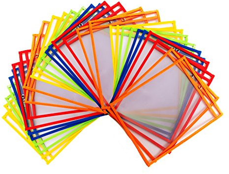 30 mehrfarbige trocken abwischbare Taschen, Übergröße, 10 x 13 Taschen, perfekt für Klassenzimmer-Organisation, wiederverwendbare trocken abwischbare Taschen, Lehrbedarf, 30 Stück