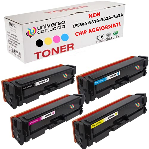 Universocartuccia® Kit 4 Toner kompatibel für HP 205A CF530A CF531A CF532A CF533A HP Colour LaserJet Pro MFP M180, M180n, M180nw, M181, M181fw, M154a, M154nw (Schwarz, Cyan, Magenta, Gelb)