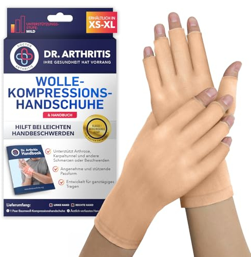 Dr. Arthritis Von Ärzten Entworfen Damen Arthrose Handschuhe für Neurodermitis, Bequeme Fingerlose Kompressionshandschuhe, Mischung aus Baumwolle, Nylon und Elasthan, 1 Paar, Beige, L