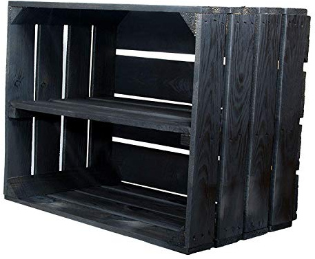 Vinterior 3er Set Schwarze Kiste mit Mittelbrett längst - Kistenregal Regalkiste Schukiste Schuhregal Schuhschrank Bücherregal Wandregal Regal - Holzkiste Apfelkiste Obstkiste Weinkiste 50x40x30cm