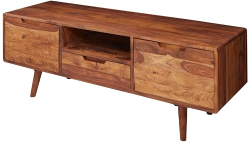 FineBuy HiFi Lowboard Sheesham Massivholz Landhaus TV Kommode 135x51x45cm, Fernsehschrank Unterschrank mit Schublade & 2 Türen, Fernsehtisch Ablagefach, Fernsehkommode TV Möbel