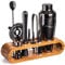 Mixology Cocktail Shaker Set - 10-Piece Cocktail Making Set - Home Bartender Kit in Bamboo Stand with Spoon, Boston Shaker, Other Tools for Drink Mixing, Martini, Mocktail - Gift Set (Black)