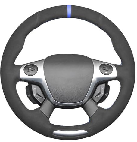 MEWANT Lenkradbezug für Ford Focus ST 2012–2014, handgenäht, Schwarz / Echtleder / Schwarz