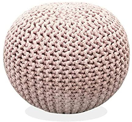 Fernish Décor Handgestrickter Baumwoll-Pouf Ottoman Fußstütze, 50,8 x 50,8 x 35,6 cm, Wohnzimmer-Akzent-Sitz, Fußhocker, Wolkenrosa