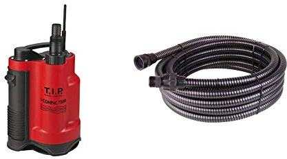 T.I.P. Schmutzwasser Drainage-Tauchpumpe I-Compac 7500, bis 7.500 l/h Fördermenge & Entwässerungsschlauch Schlauch für Tauchpumpen, Gartenpumpen, Teichaußenfilter 10 m - inkl. Anschlüsse/Adapter