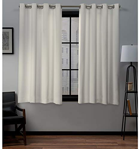 EXCLUSIVE HOME Academy Total Blackout Grommet Top Curtain Panel Pair, 52x63, Ivory