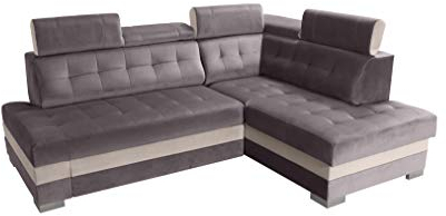 Robin Paris Ecksofa mit Schlaffunktion Bettkasten 5 Verstellbare Kopfstützen Sofa L-Form Schlafsofa Freistehende Eckcouch Schlafcouch Wohnzimmermöbel Wohnlandschaft Rechts Grau Creme